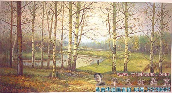 白桦林油画,白桦树林风景油画作品